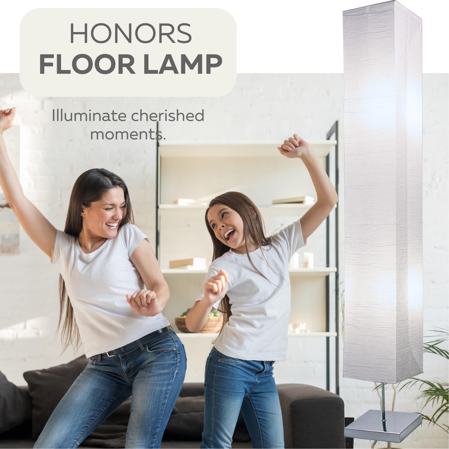 Japanese Style Rice Paper Floor Lamp - 50 Inch Tall With Chrome Base, White Shade, On/Off Foot Switch For Living Room & Bedroom - View #6
