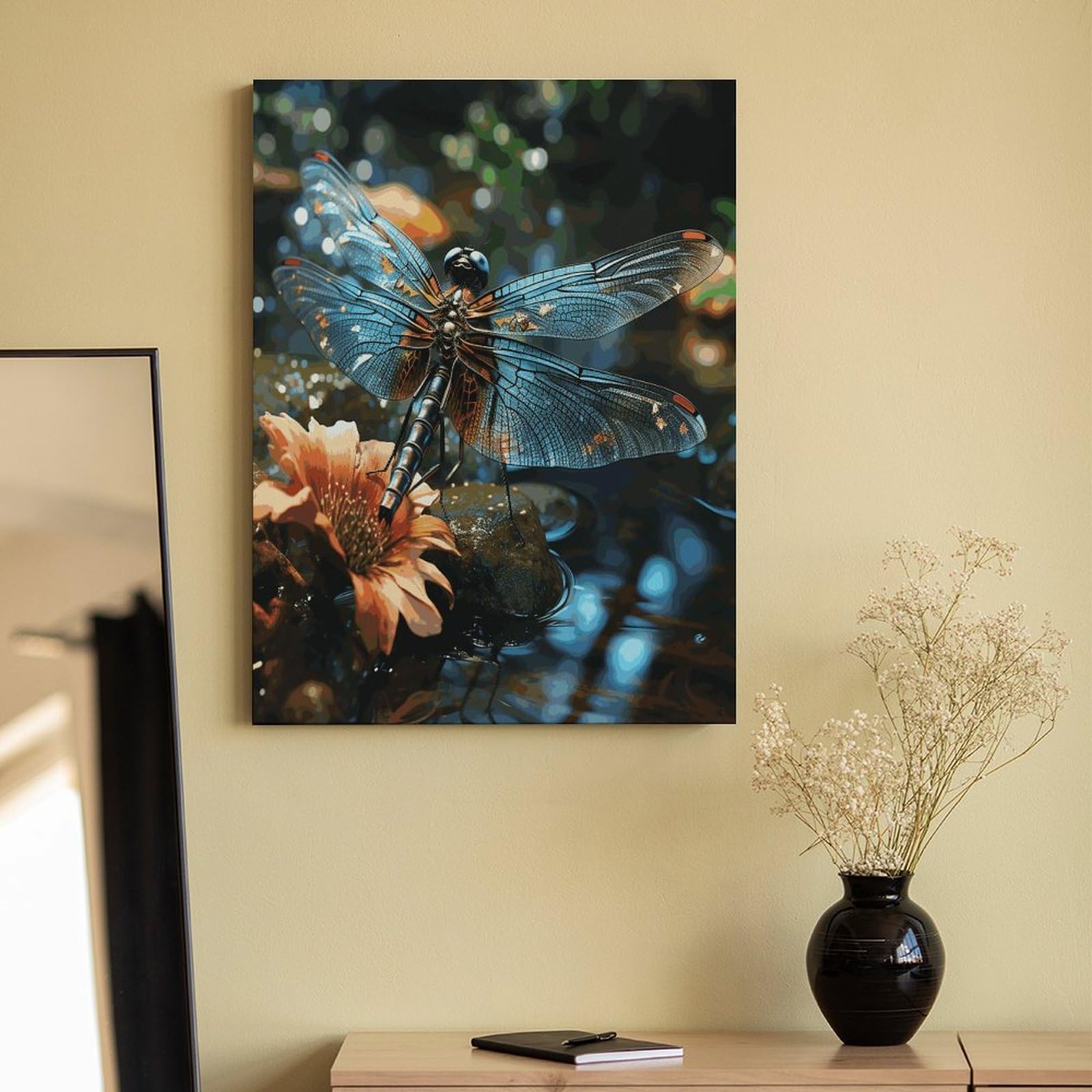 LPAGBCNU Malen nach Zahlen für Erwachsene, Anfänger, Erwachsene, Libelle, fliegt auf dem Teich, Malen-nach-Zahlen-Set auf Leinwand, DIY-Acryl-Ölfarben, Gemälde mit Pinseln als Geschenk, Wanddekoration