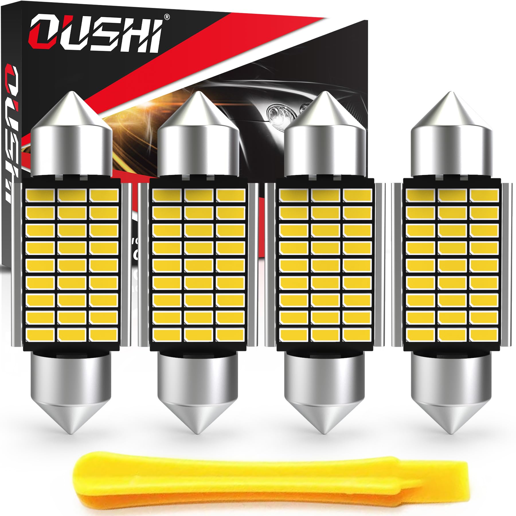 OUSHI Żarówki C5W Festoon LED 36 mm, 1,42 cala, Canbus 12 V, 6000 K, ksenonowe białe super błyszczące 6418, 6461, 6451, oświetlenie wewnętrzne i tablica rejestracyjna bez polaryzacji (zestaw 4 szt.)