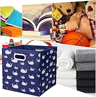 Vista 3 de Cubos de Almacenamiento de Tela Ballena 10.5 x 10.5 x 11 pulgadas Plegables Azul Marino Cubos de Almacenamiento de Tela Plegables Cajas Cubos