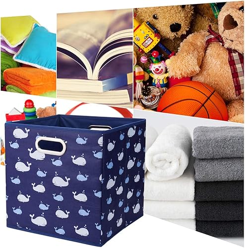 Miniatura 10 de QY-SC09-3 - Contenedores plegables de almacenamiento de tela de 10.5 x 10.5 x 11 pulgadas, color azul marino, canastas de almacenamiento para cajones