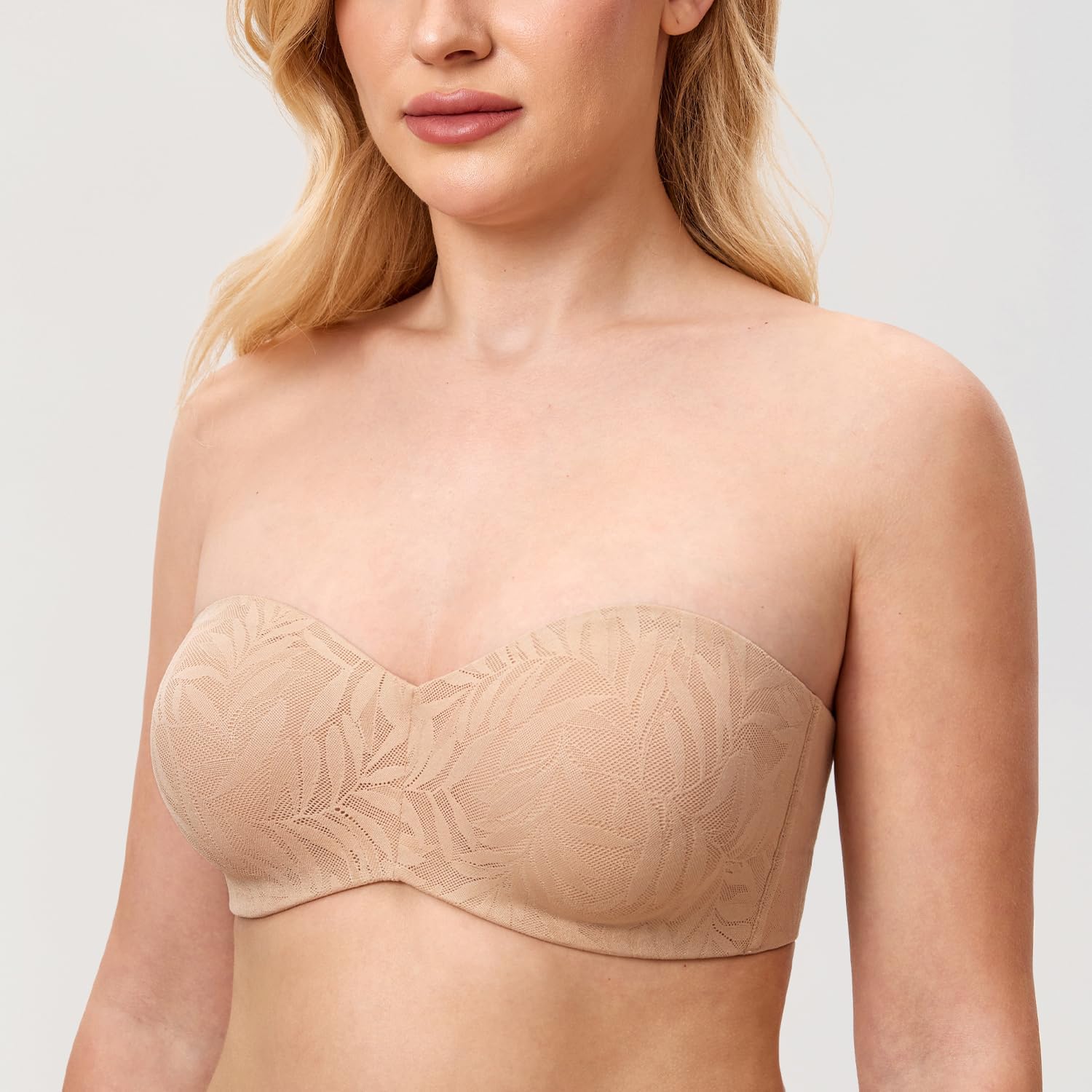 AISILIN Women's Strapless Bra for Big Bust Minimizer Unlined Underwire Plus Size Lace Bandeau - Image 3