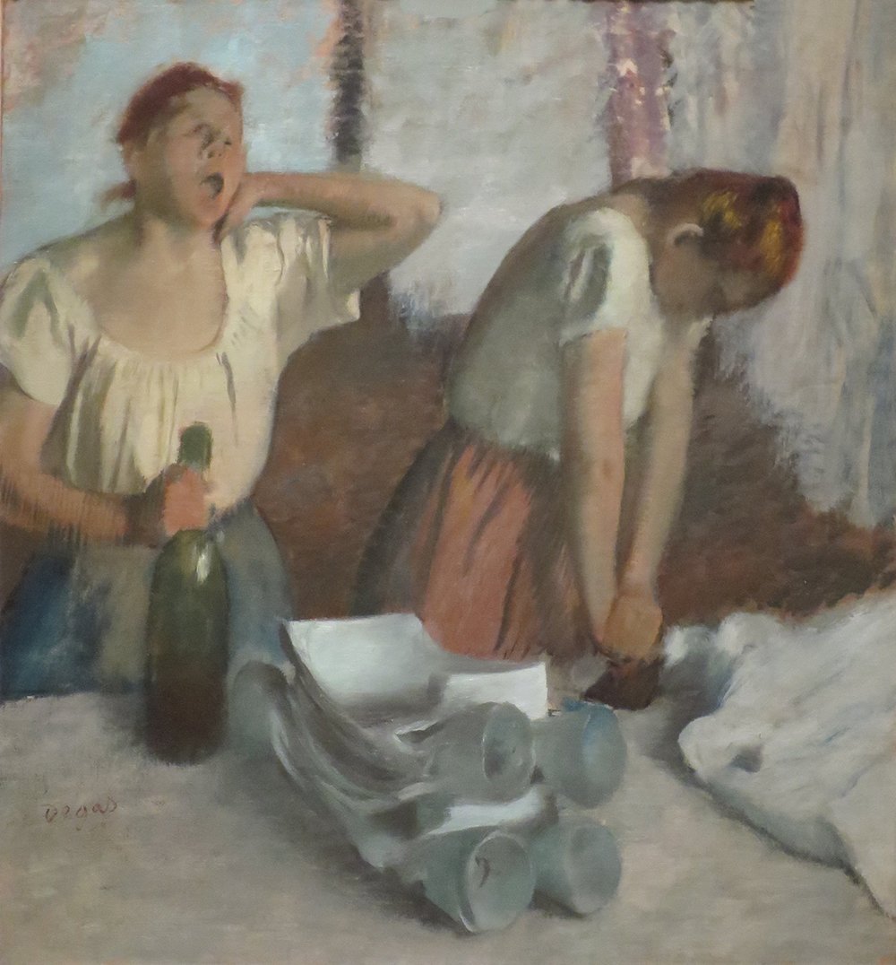 Tableau Degas Women Ironing cadre marron fini semi gloss anti-reflet pour mur sombre