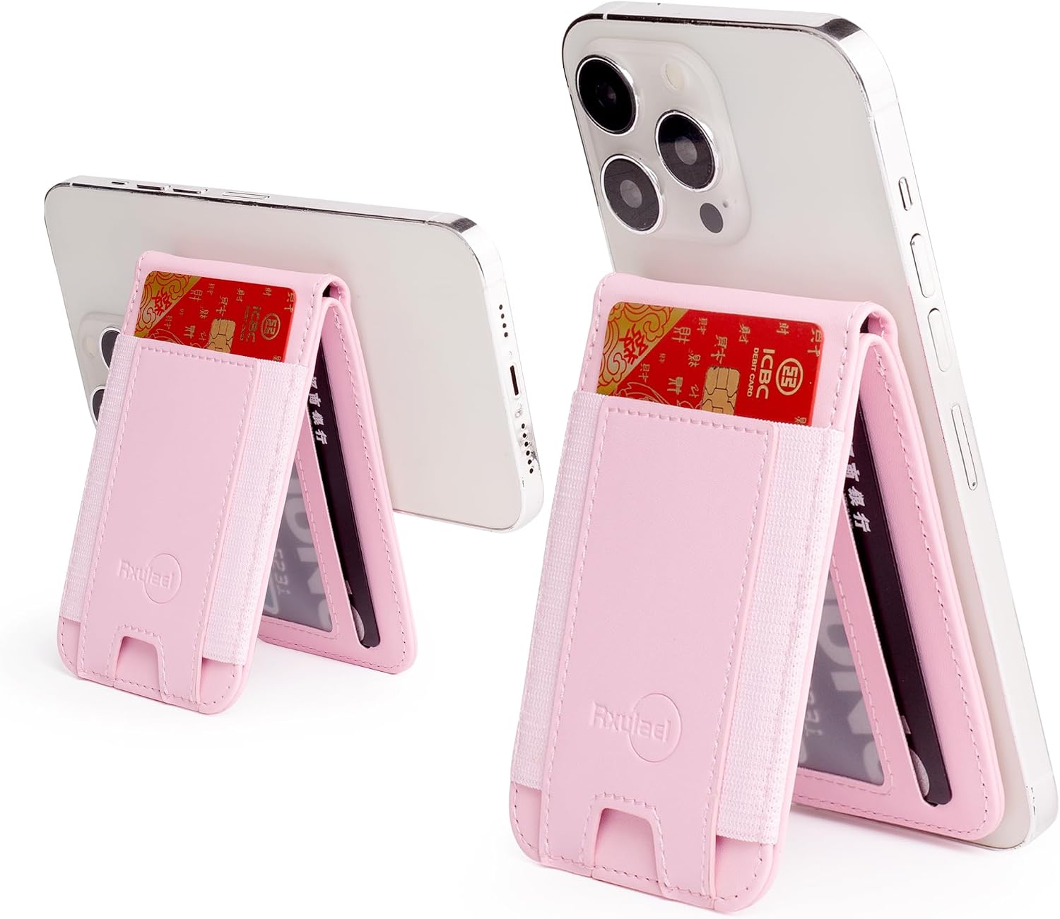 Stretchy Magnetic Wallet for iPhone Leather Magnetic Wallet Card Holder Wallet with Adjustable Stand [Hold 9 Cards] Phone for Apple 12 13 14 15 Pink 1