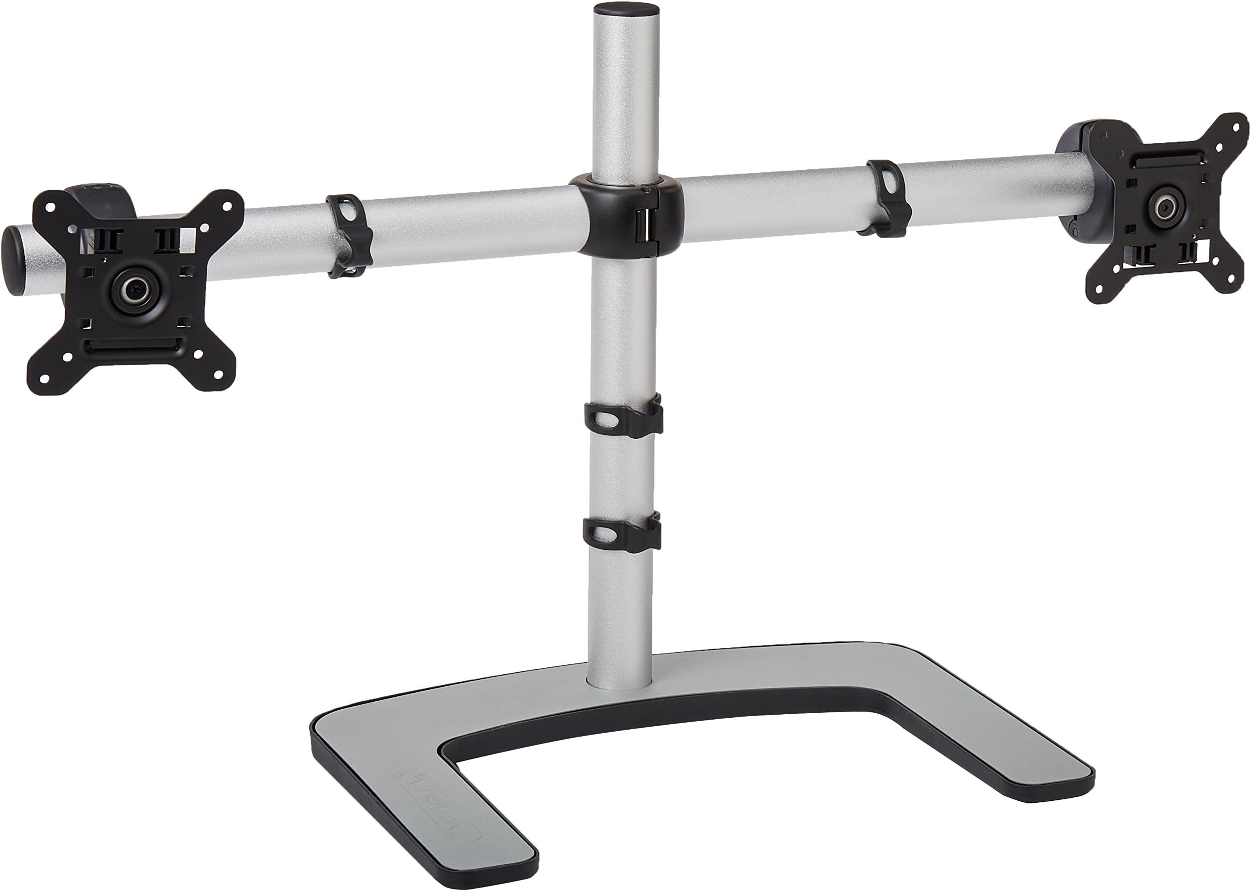 Atdec VFS-DH Dual Freestanding Horizontal Desk Monitor Mount (Supports two displays horizontally up to 27?) with horizontal or vertical orientation, swivelling heads and QuickShift mechanism, Silver