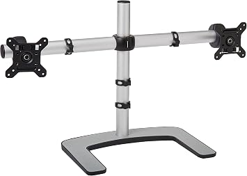 Atdec VFS-DH Dual Freestanding Horizontal Desk Monitor Mount Supports two displays horizontally up to 27 with horizontal or vertical orientation, swivelling heads and QuickShift mechanism, Silver,Polished Silver