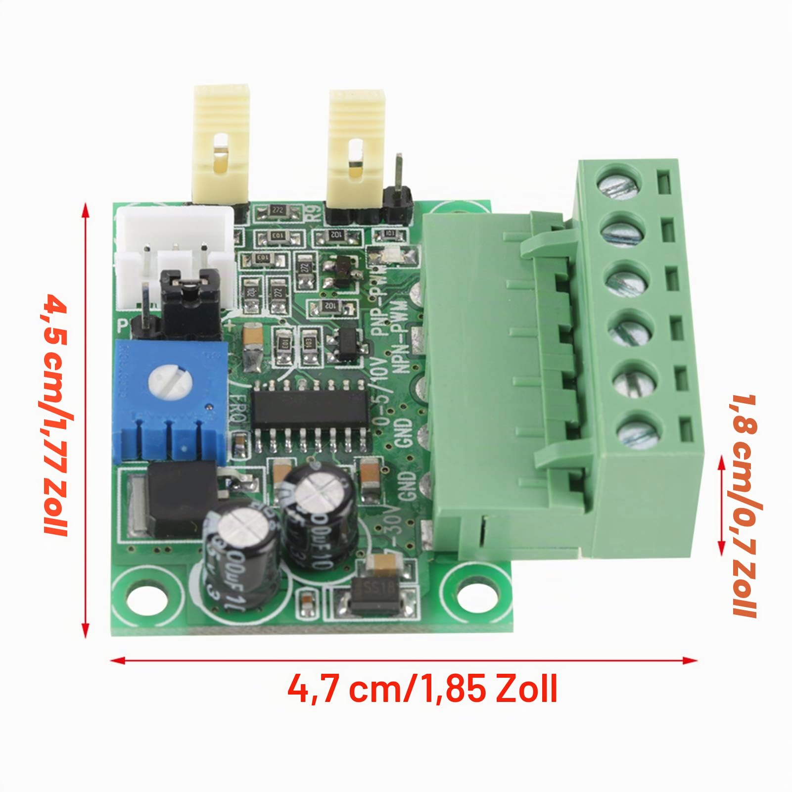 Analoge Spannung zu PWM-Signalwandler 0-5V / 0-10V – 2KHZ-20KHZ Wandlermodul für PWM-Motordrehzahlregelung und Schnittstellenschaltung