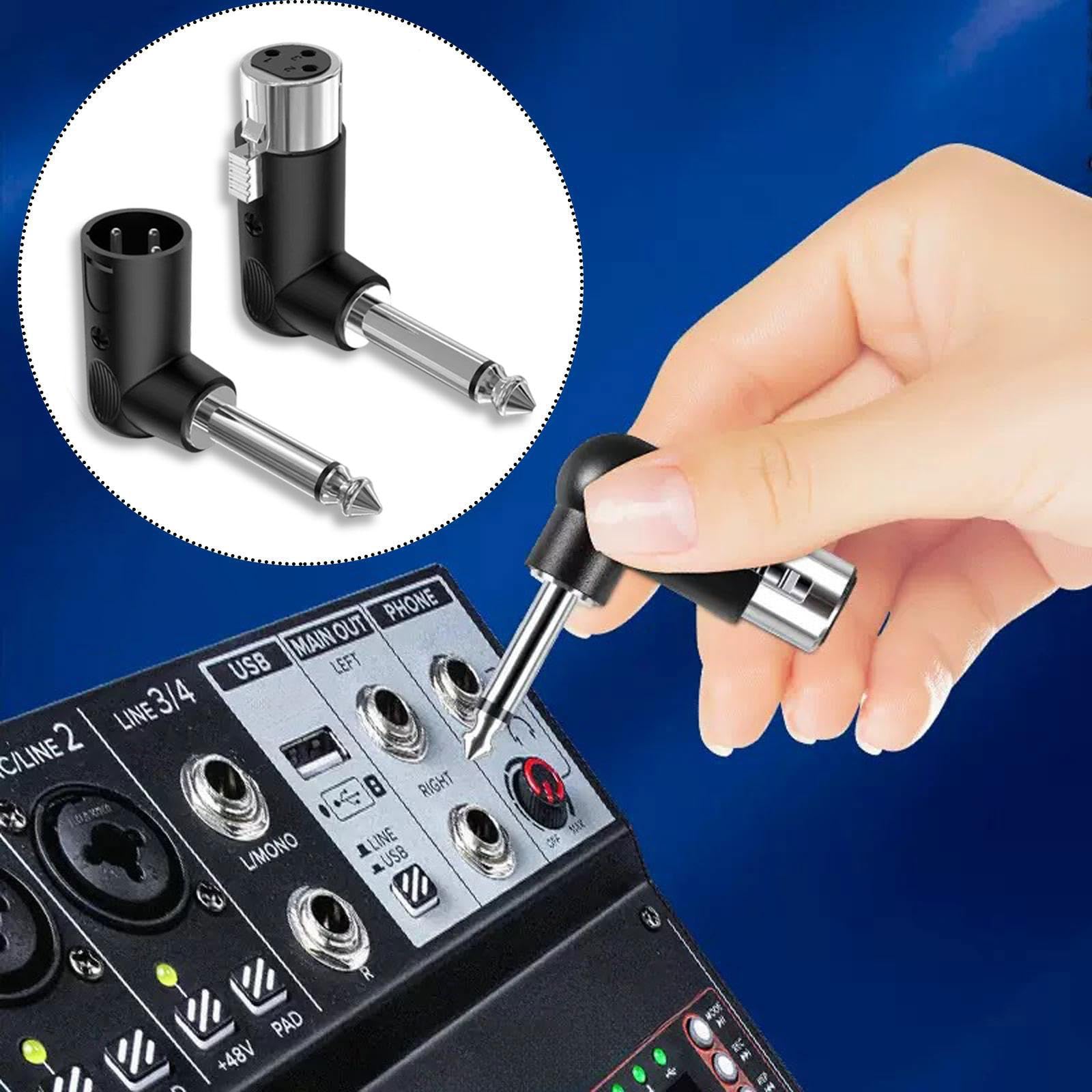 Adaptateur Coudé Robuste XLR Femelle Mâle 3 Broches Jack 6,35 Mm, Connecteurs en Métal pour Guitare, Table de Mixage et Équipements Studio, Conception Robust et Compact