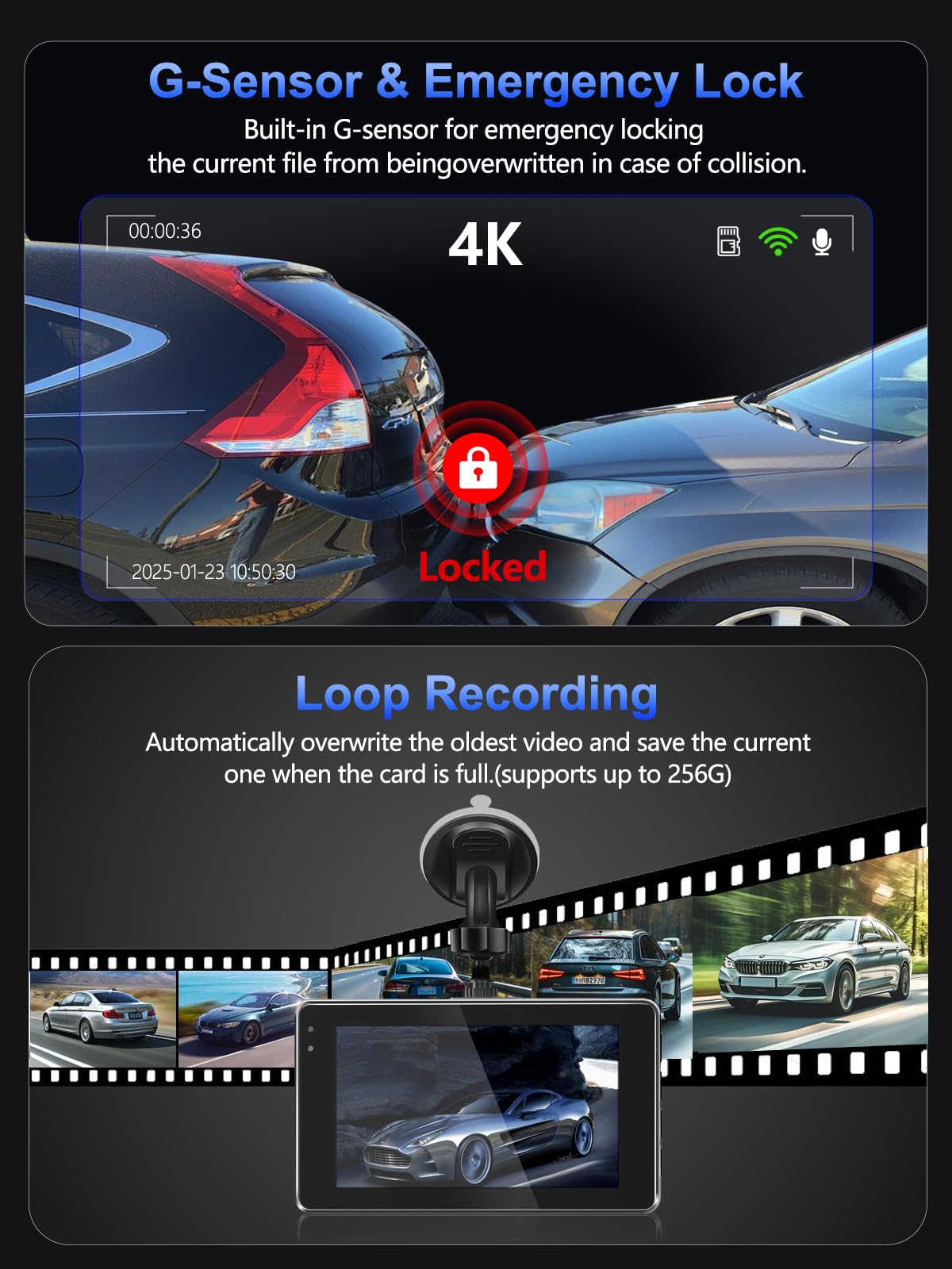 Car Camera - Dash Cam Front and Rear, 4K Dash Camera for Cars Built-in Car Camera - Dash Cam Front and Rear, 4K Dash Camera for Cars Built-in