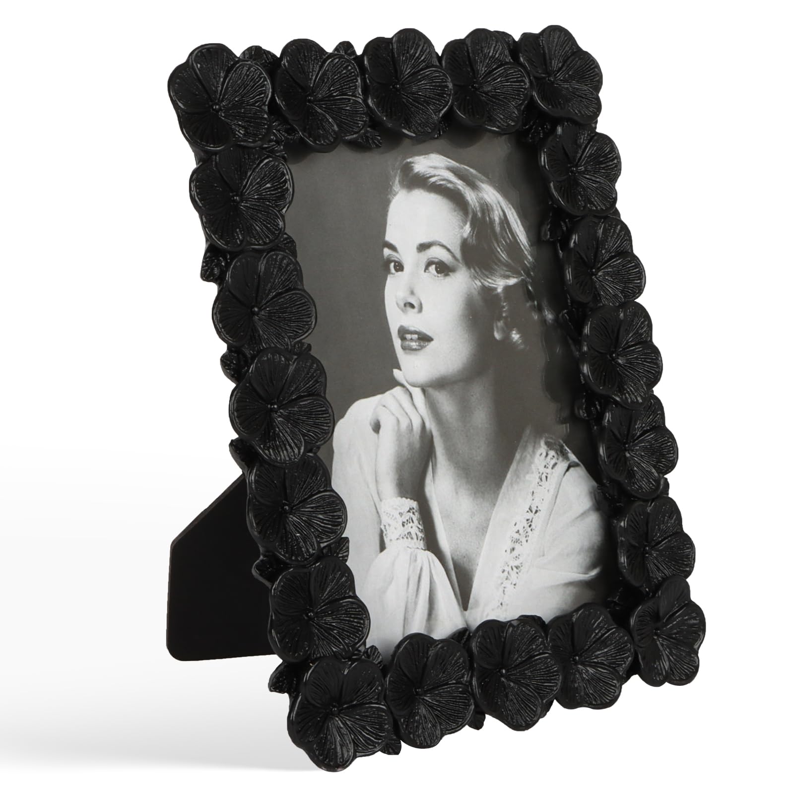 26ARTIST Resin Vintage Black Hand-Crafted Picture Frames 5x7 Photo Frames for Wall or Tabletop Display Vertically or Horizontally; Glass Front; Floral