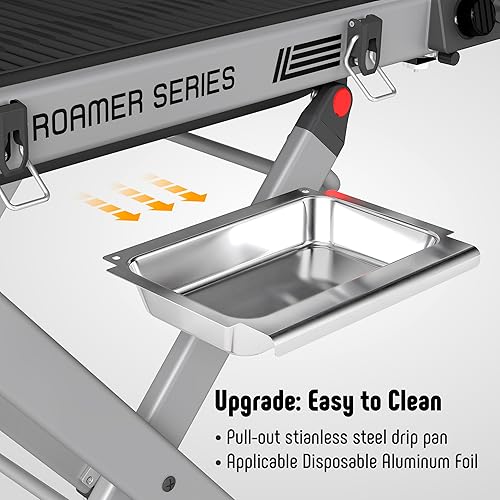 Miniatura 7 de Parrilla portátil de gas propano con carrito plegable y quemador de 13000 BTU, 360 pies cuadrados, mesa auxiliar, ruedas de 8 pulgadas, bandeja de
