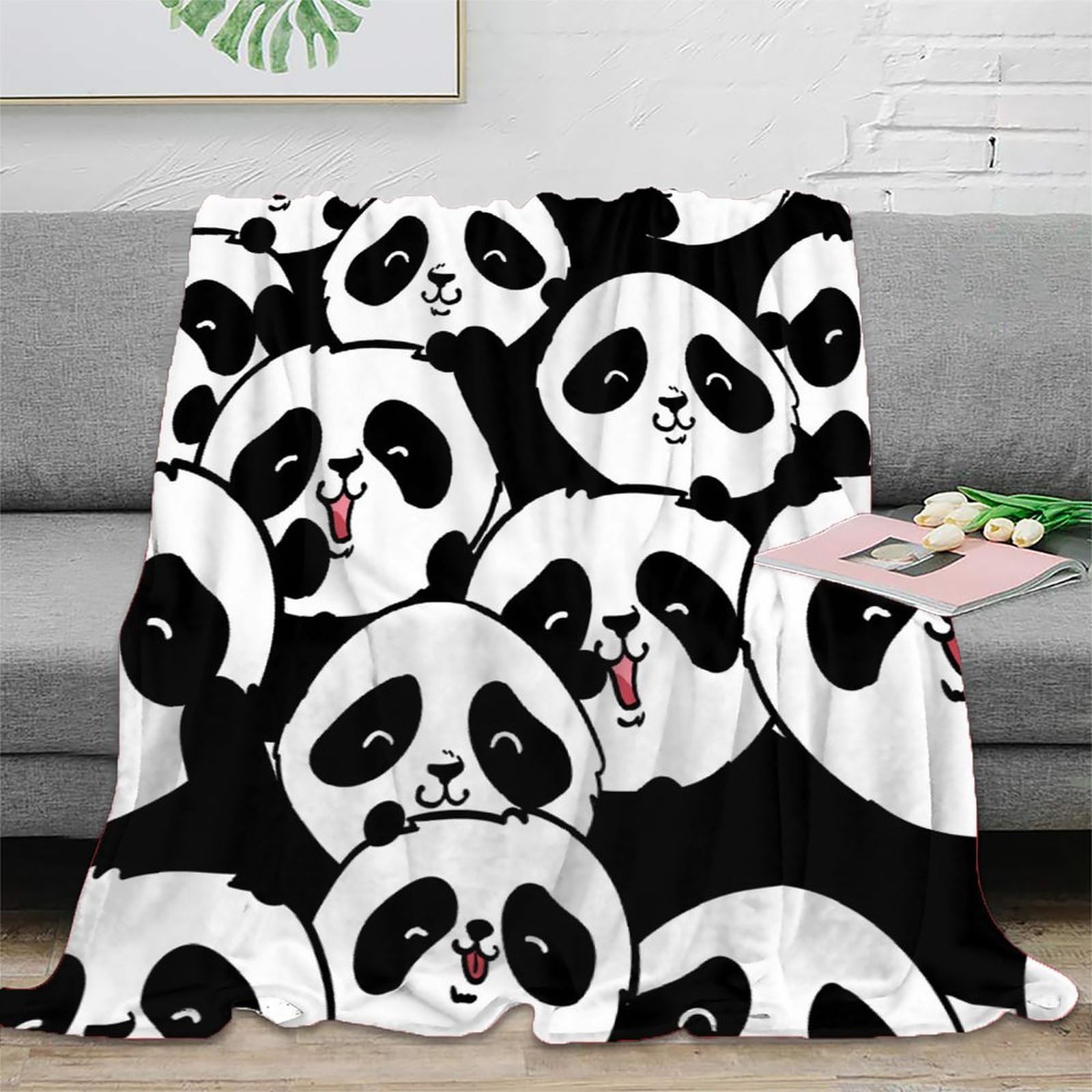 Plaid panda 3D en microfibre 150x200cm pour salon