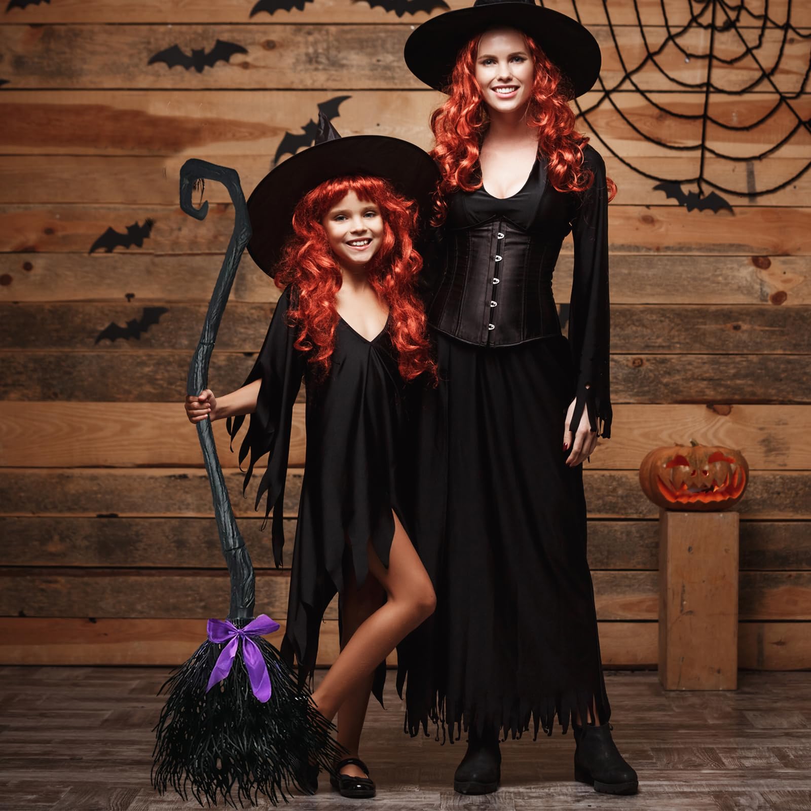 Hexenbesen Halloween – Fliegender Besenstiel Als Kostümzubehör Für Kinder & Erwachsene – Lila-Orange