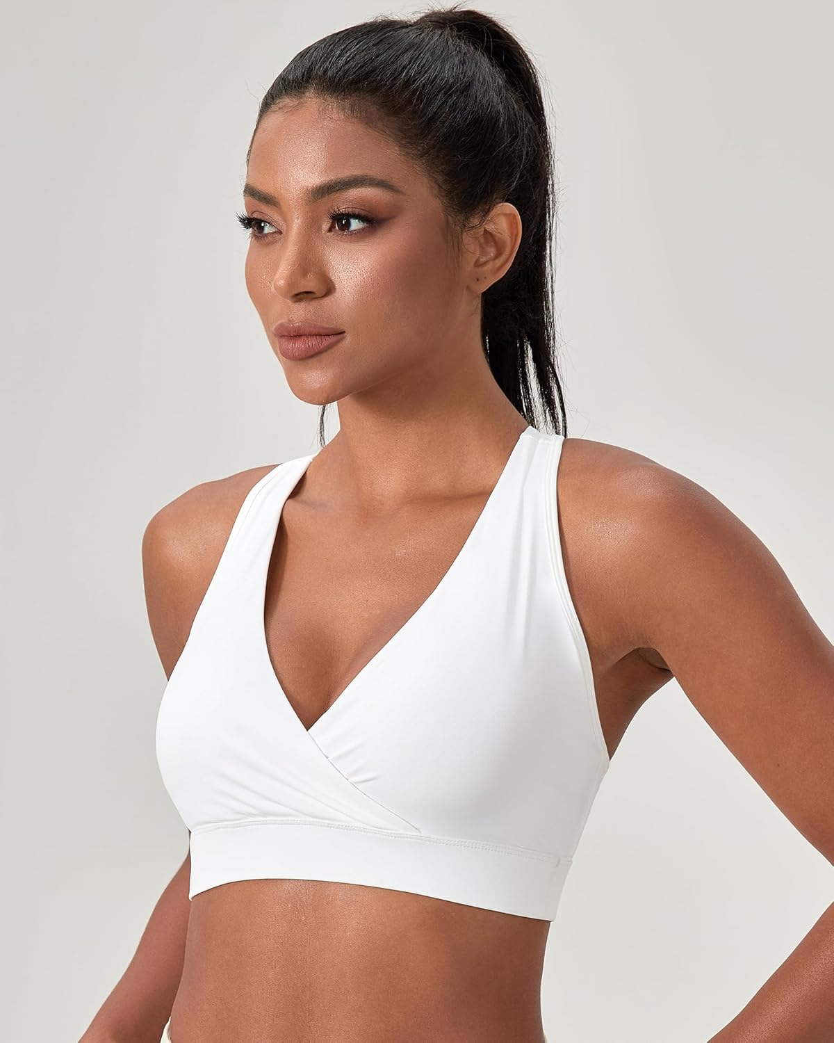 Women's Sports Bra, Criss Cross Deep V Neck Racerback Workout Top with Removable Pads, Medium Impact Tank Top - Image 4