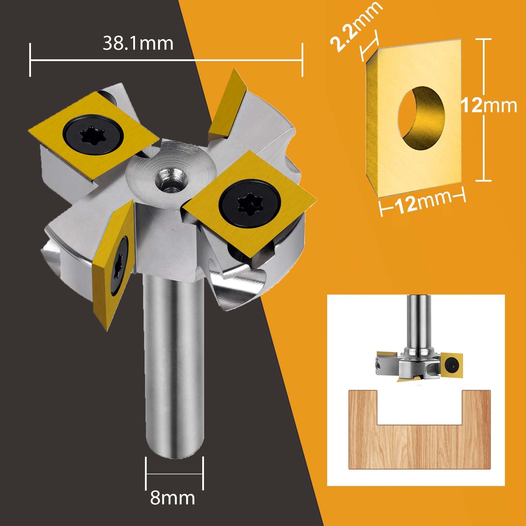 SpeTool Niklowany frez czołowy 8 mm trzpień 38,1 mm średnica cięcia frez czołowy do frezarki górnowrzecionowej z powłoką ATS płytki dwustronne CNC frez do drewna 2+2 flety frez spłaszczający bit