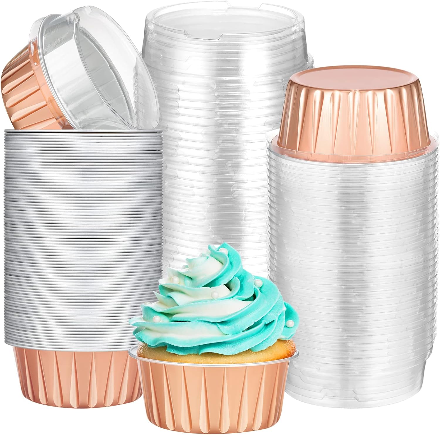 Gejoy 200 Pack Aluminum Foil Cupcake Baking Cups 5oz Rose
