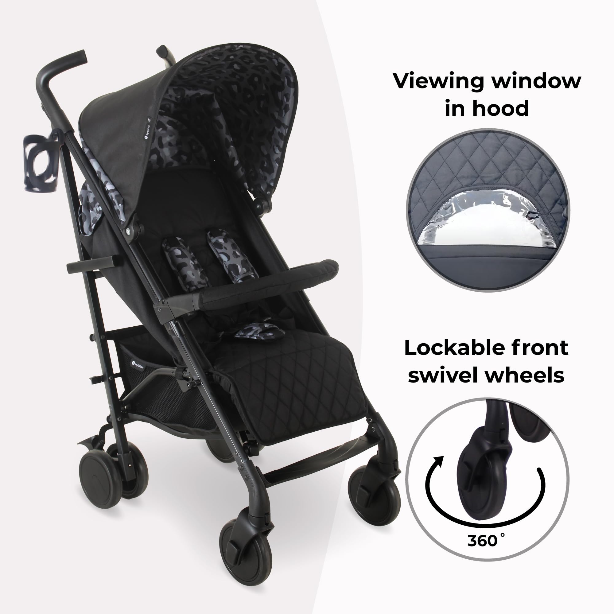 My Babiie MB51 Stroller – from Birth to 4 Years (22kg), Lightweight, Umbrella Fold, Travel Buggy for Toddlers, Pushchair Includes Footmuff, Cup Holder, Rain Cover - Black Leopard — view 6