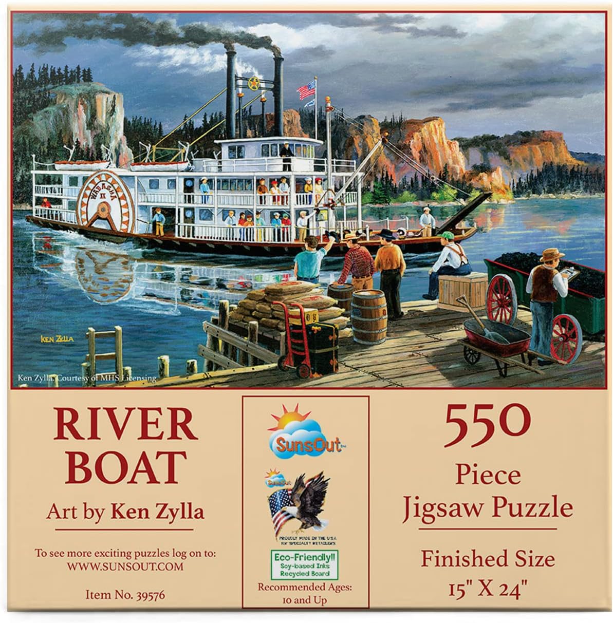 SUNSOUT INC - Riverboat - 550 pc Jigsaw Puzzle by Artist: Ken Zylla - Finished Size 15" x 24" - MPN# 39576