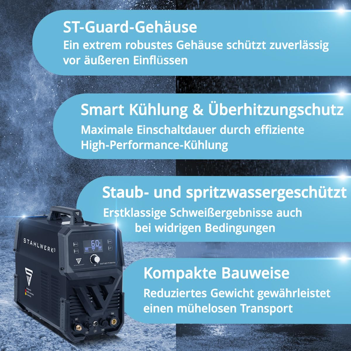 STAHLWERK Plasmaschneider CUT 60 P Digital – Plasmaschneidgerät mit 60 A, Schneidleistung bis 20 mm, Inverter Plasma Cutter mit HF-Pilotzündung, THC-Schnittstelle für CNC-Höhenregelung