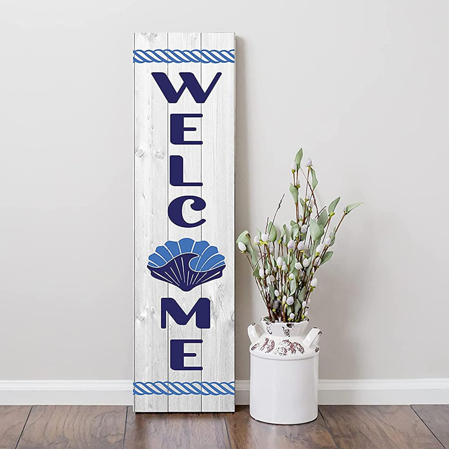 Beach Welcome Sign For Front Door, 2ft Wooden Porch Decor, Durable Pine Welcome Signs For Front Porch, Indoor Hanging Door Signs for Home, Handmade Vertical Wall Decor, Decorative & Cozy House Sign