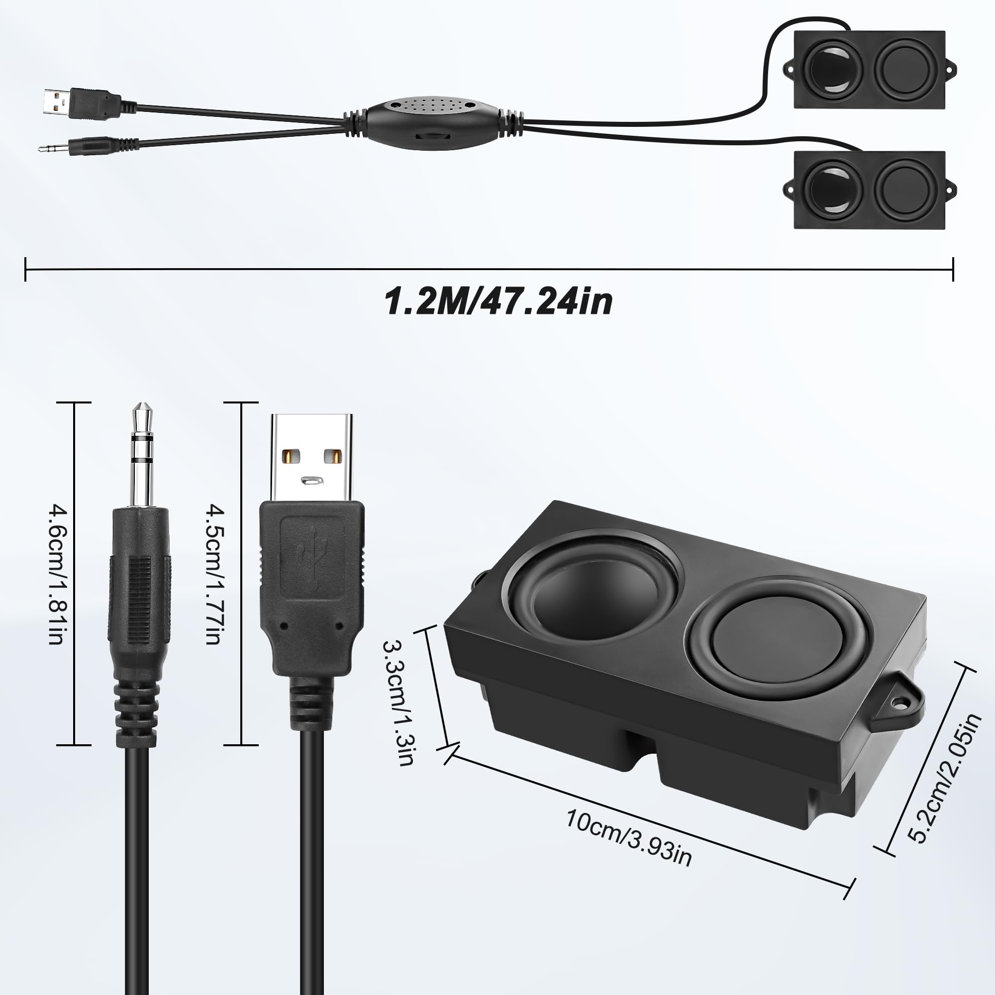 MEIRIYFA Altavoces para Ordenador, Mini Altavoz USB con Jack AUX 3,5 mm, Control de Volumen, Estéreo para PC de Escritorio, Tablet, Teléfono (Negro, 1,2 m)