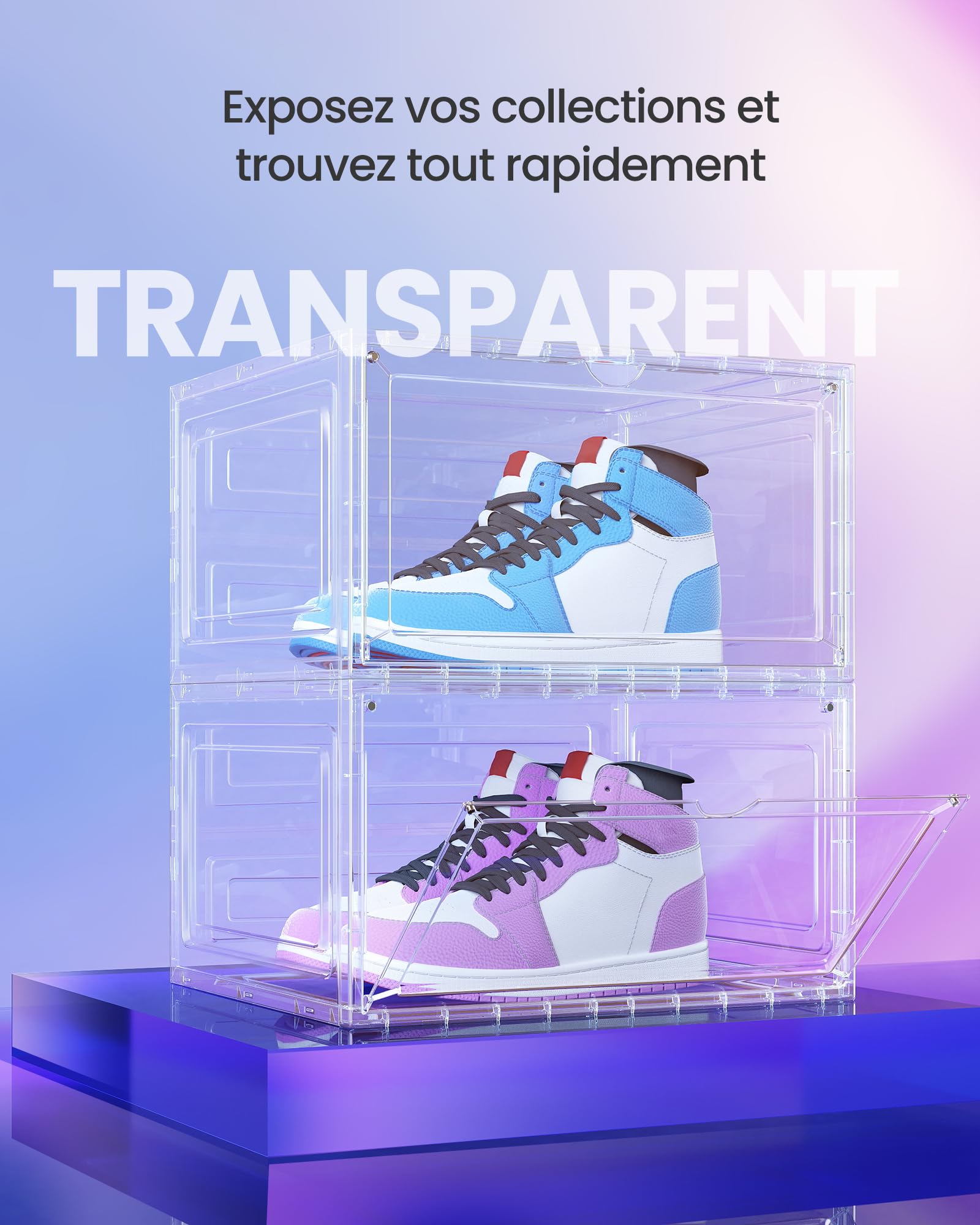 SONGMICS Boîtes à Chaussures Lot de 8, Rangement pour Chaussures, en Plastique, avec Porte, Empilable, 33 x 28,5 x 19,2 cm, jusqu’à la Pointure 46, Blanc Transparent LSP508W01