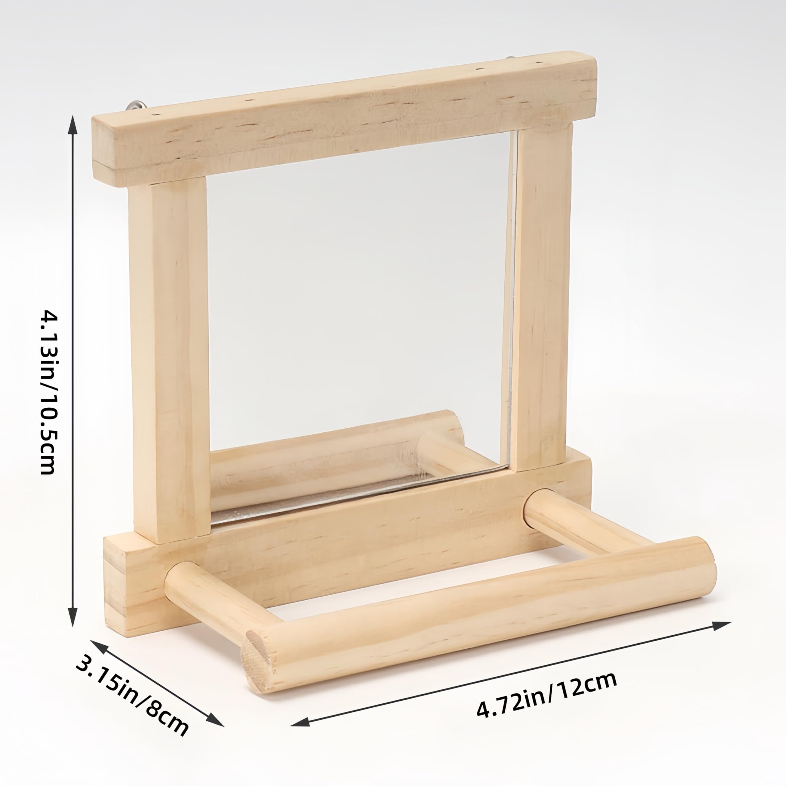 HANZE Soporte para pájaros de madera natural con espejo, columpio de colibrí, perca y accesorio de juego, paquete de 2
