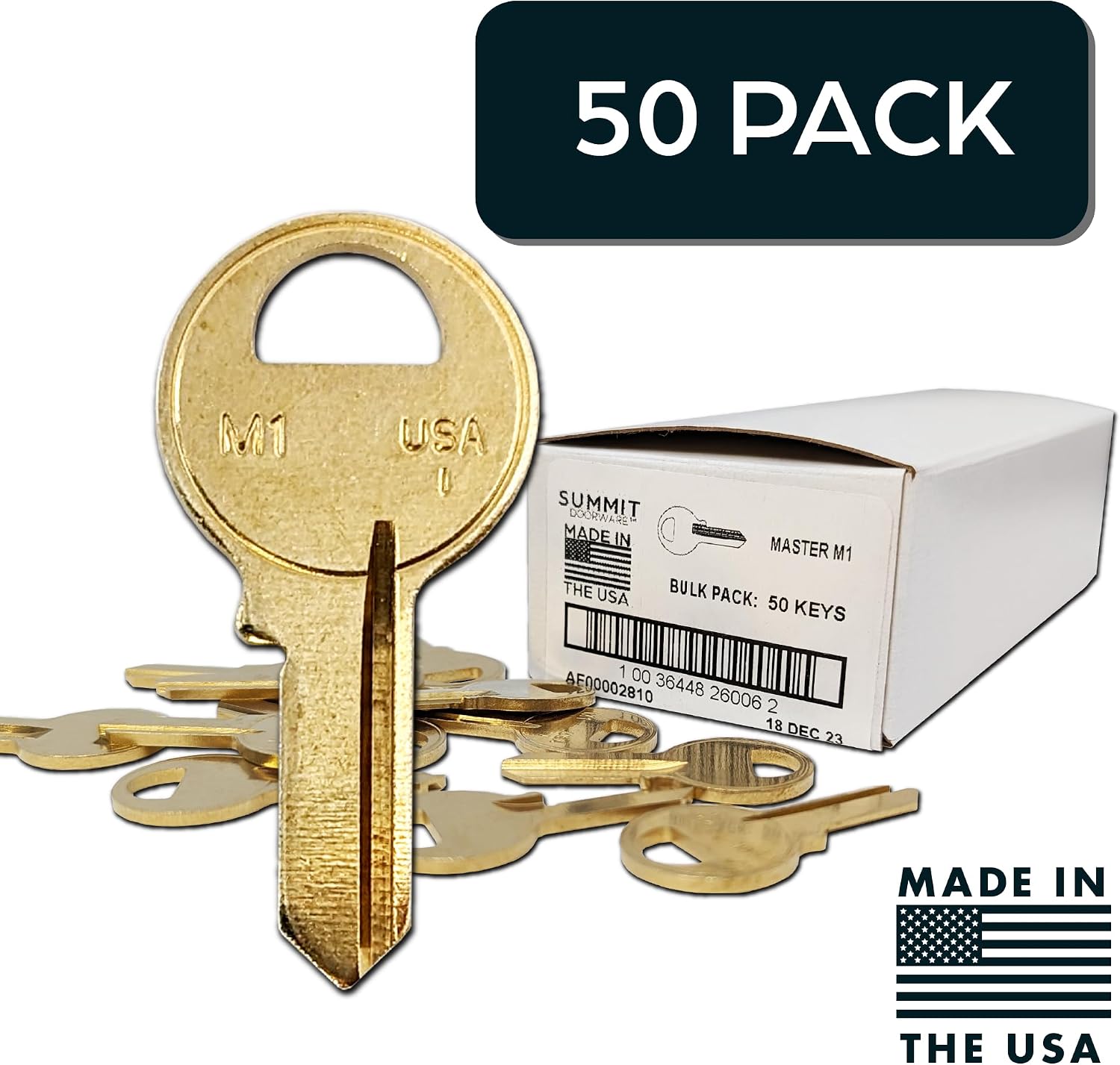 SUMMIT DOORWARE M1 Master Key Blanks in Premium Brass | Uncut Blank Keys for Home and Professional Use | Pack of 50 Blank Keys