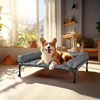 Vista 7 de Veehoo Cooling Elevated Dog Bed Add Removable Waterproof Bolster Cushion Mat, Raised Pet Cot with Breathable Teslin Mesh, No-Slip Feet, Dog Sofa Bed