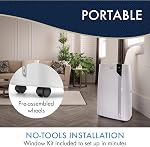 DeLonghi Portable Air Conditioner 14,000 BTU,cool extra large rooms up to 700 sqft,remote,energy saving mode,extremely quiet,dehumidifier,fan,programmable,window venting kit,AC Unit for room,EX390LVYN