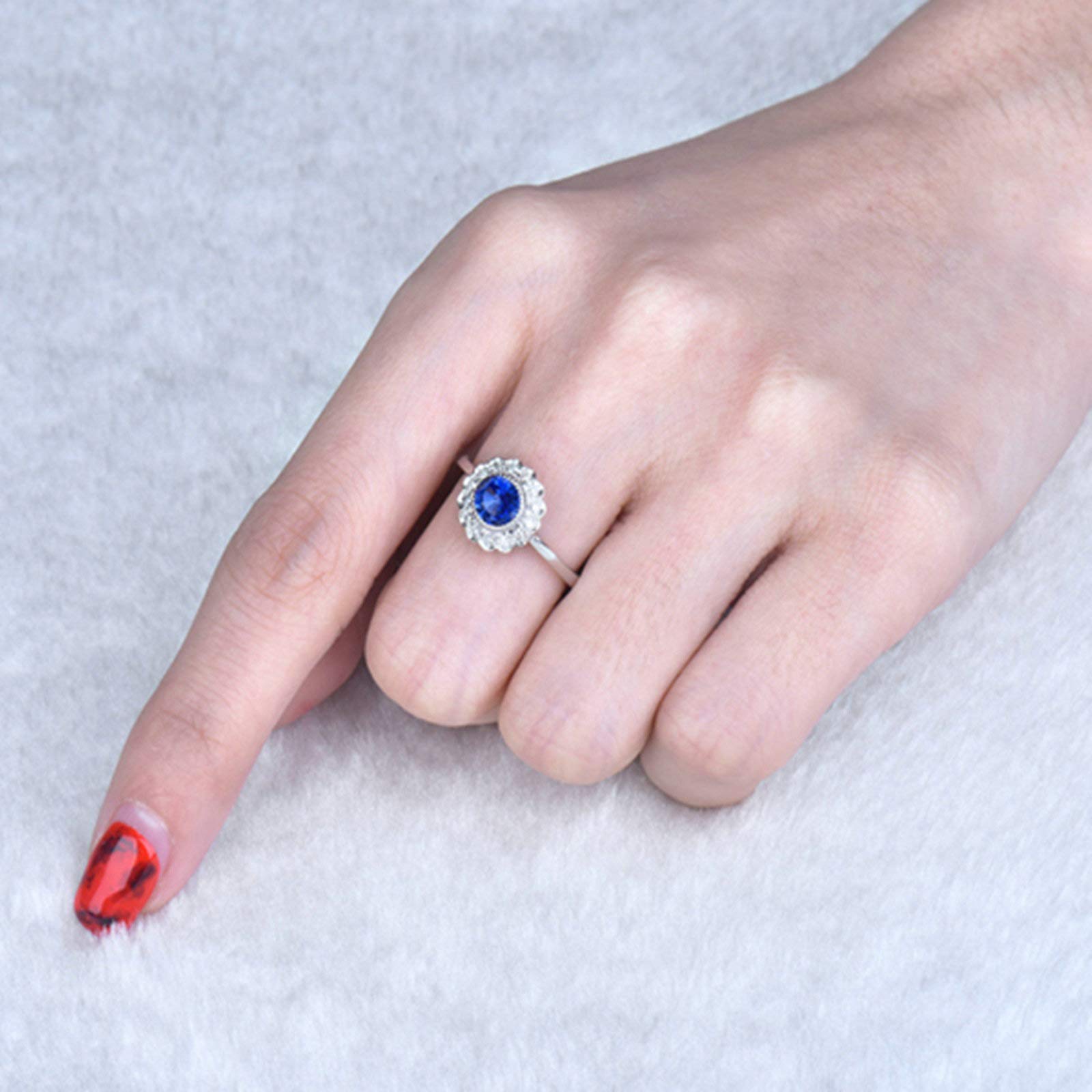 KnSam Anello da donna in oro bianco 18 carati (750), con zaffiro rotondo da 0,16 carati, con diamante da 0,16 carati, in oro bianco 750), oro 750, Zaffiro