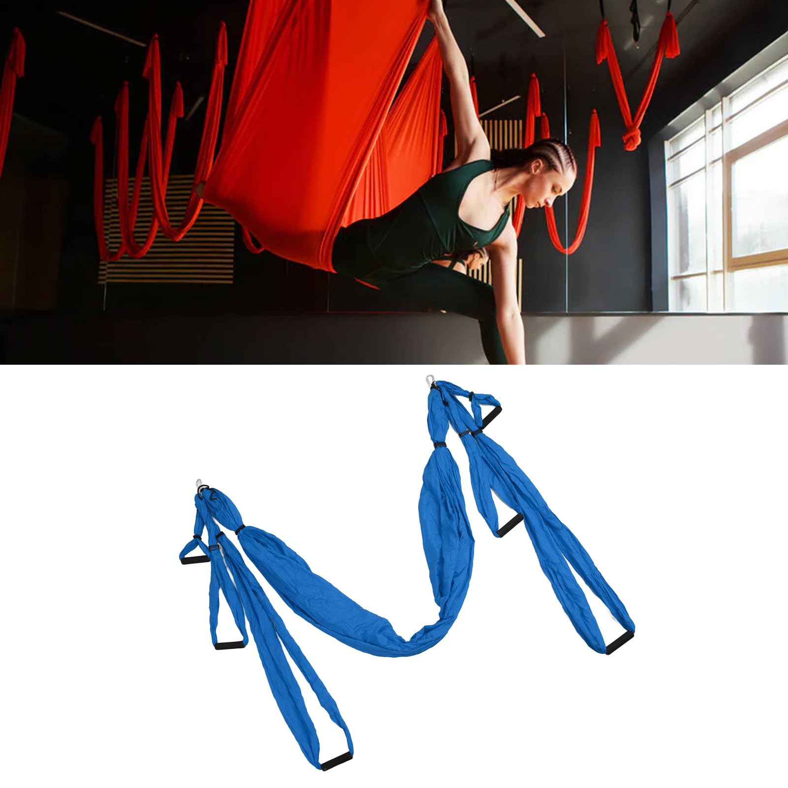 Tonysa Juego de Columpio de Yoga Aéreo, Hamaca de Yoga de Flexibilidad con Diseño de Longitud Ajustable, Kit de Mosca de Inversión de Cabestrillo Aéreo para Ejercicio Físico (Azul Oscuro)