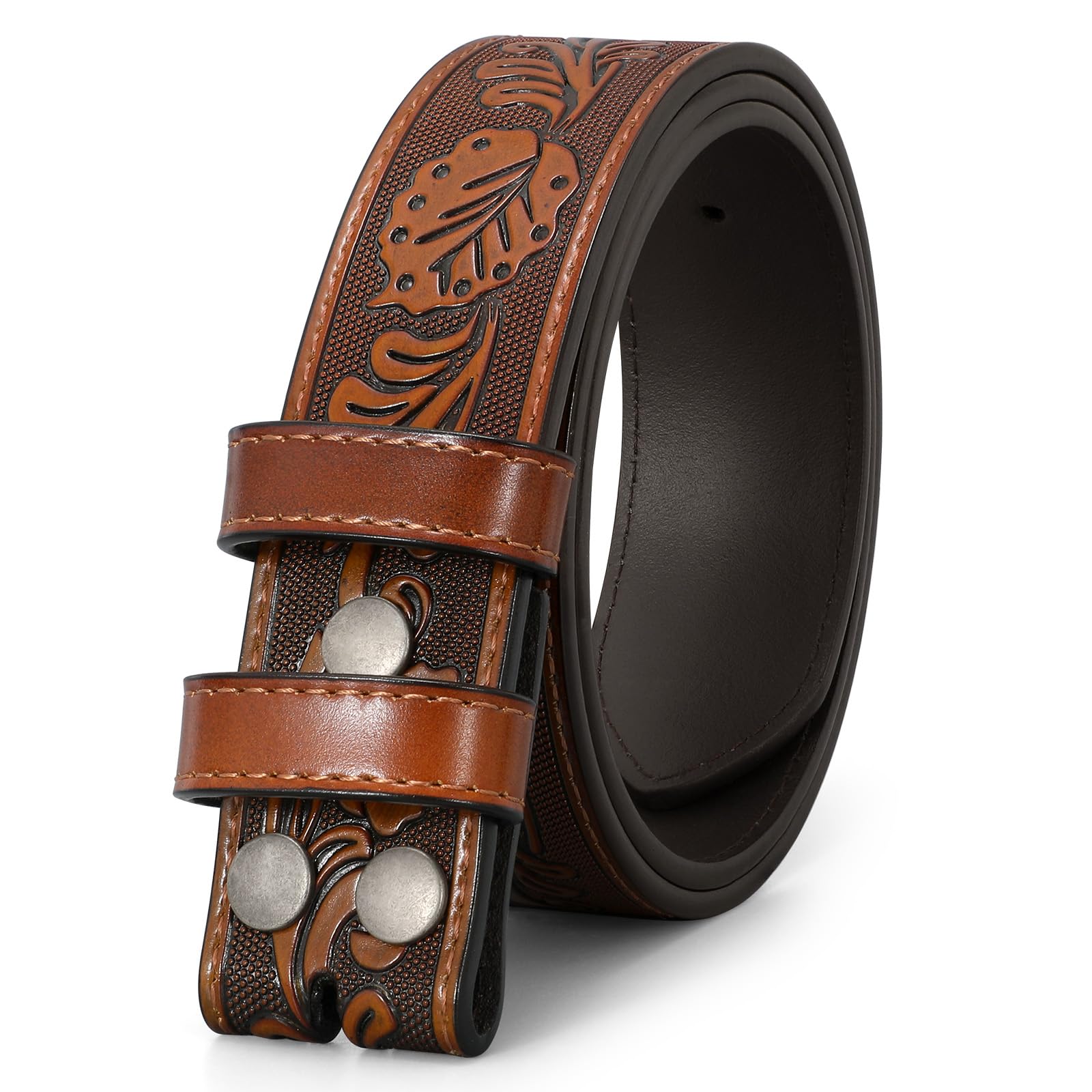 JASGOOD Mens Western Leather Belt Strap Without Buckle 1 5 Vintage Replacement Cowboy Leather Belt Strap with Snap