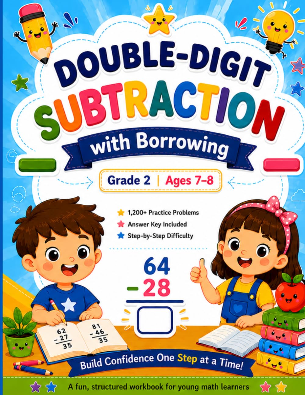 Two-Digit Subtraction Workbook for Grade 2: 1,600 Practice Problems with Answer Key (Grade 2 Math Mastery Series)