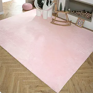 STARUIA Pink Area Rug for Living Room, 6'x9' Large Washable Rug for Bedroom, Non-Slip Soft Rug for Kids Room, Shag Kids Rug Cute Princess Carpet for Baby Girls Nursery Teens Dorm Playroom