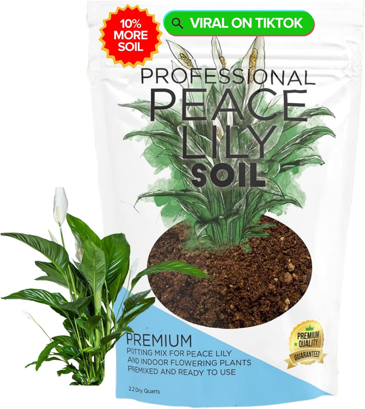 Professional Peace Lily Soil | Large 8.2 Quarts Ready to Use for Peace Lily Plants | Peat Moss, Coco Coir, Perlite, Dolomite | Made in USA