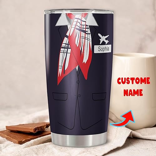 Miniatura 2 de Vaso personalizado de asistente de vuelo con nombre personalizado, datos nutricionales, taza de café de viaje de acero inoxidable de 20 onzas, taza