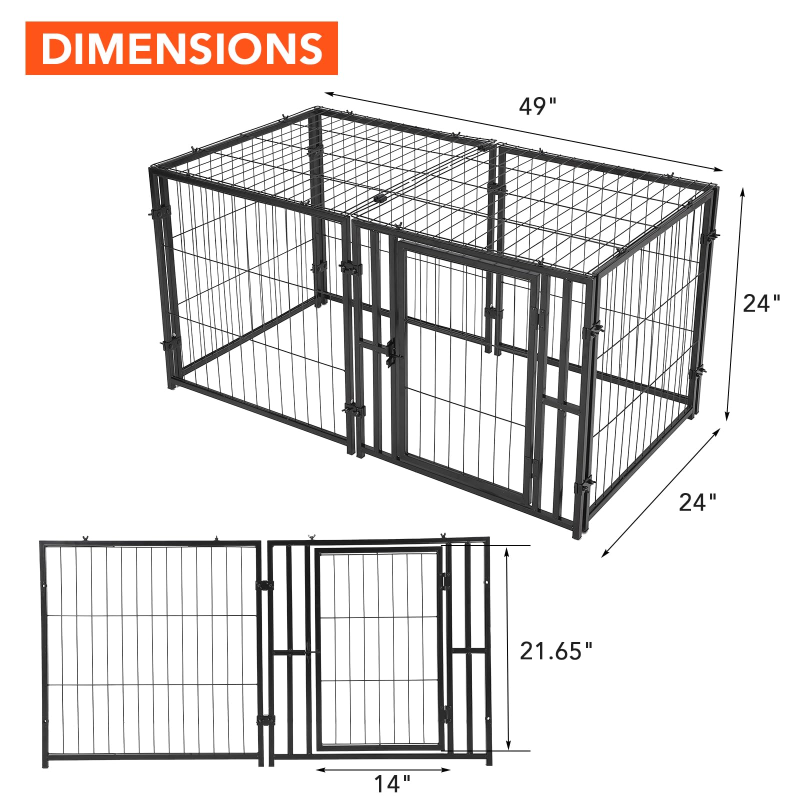Garvee Jaula para Perros Grande de Alta Resistencia, Jaula Metálica de 122 cm con Tres Puertas y Ruedas con Freno, Parque para Mascotas Robusto para Perros Medianos y Grandes, Uso Interior y Exterior