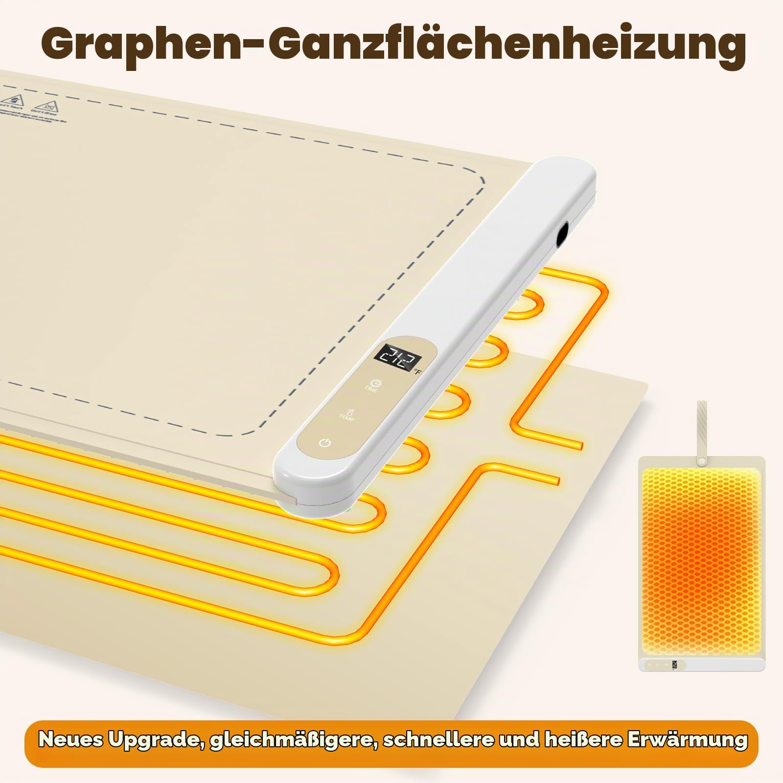 Upgrade Warmhalteplatte für Speisen Speisenwärmer, 5s Graphen Vollflächen Schnellheizung, 6-stufig einstellbare Temperaturregelung, Tragbare Faltbare Heizplatte für Warm Halten oder Auftauen