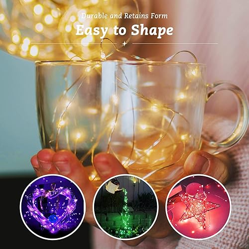 Miniatura 2 de Paquete de 12 Luces de Hadas a Pilas Luces de Cadena, 7 pies, 20 LED, impermeable, alambre plateado, luces de Navidad al aire libre, mini luces de