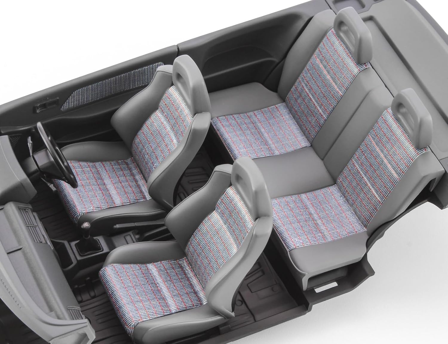 Detailed view of the assembled interior with seats and dashboard