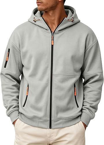 Zip Up Hoodie Men Fall Light Weight Sweatshirt Long Sleeve Oversized Hoodie