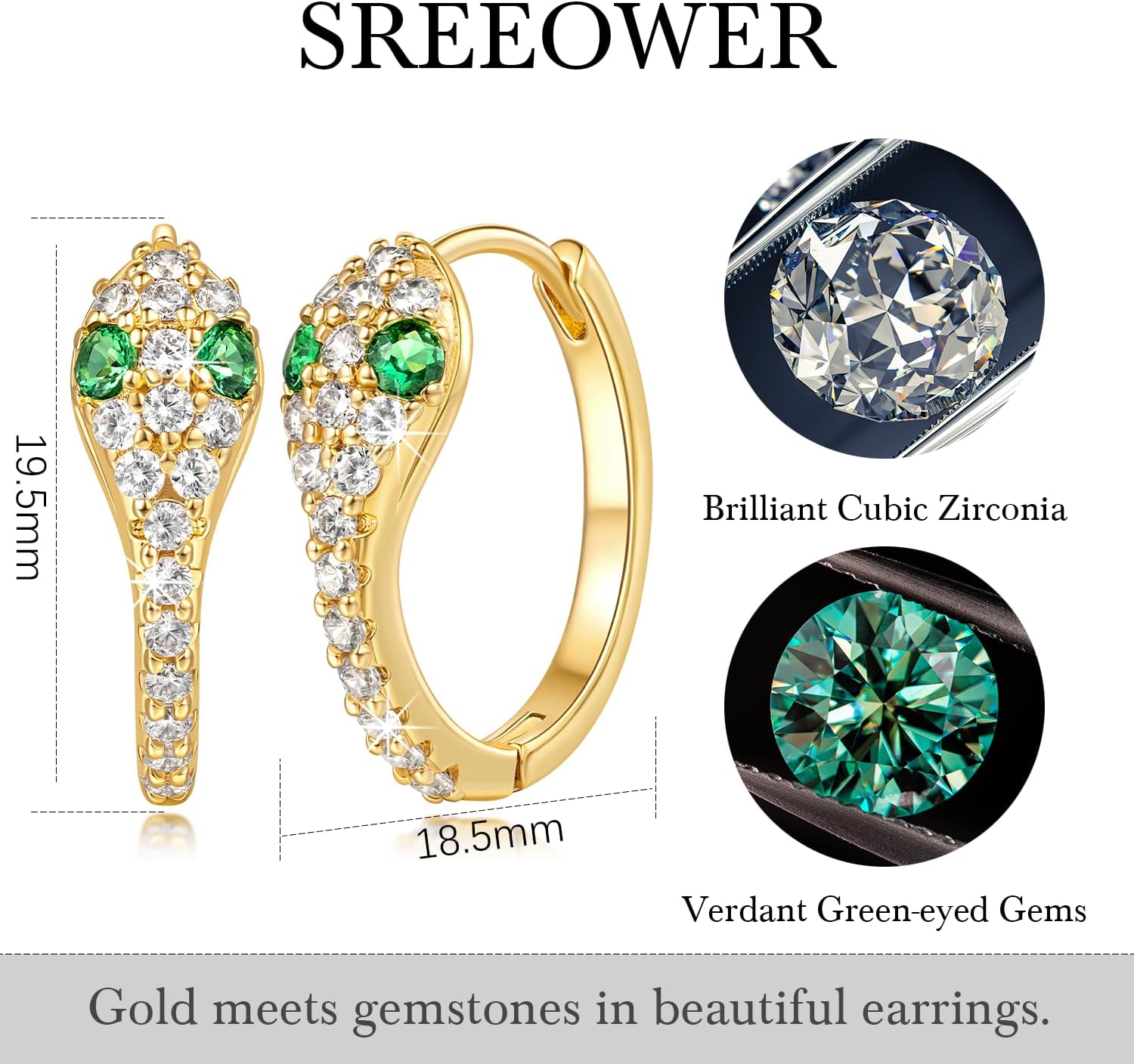 14K Gold Earrings for Womens Gold Hoop Earrings for Women Snake Hoop Earring for Womens Hoops with Retro Cubic Zirconia Snakes Head Wrap Design Unique Snake Hoops Earring for Women