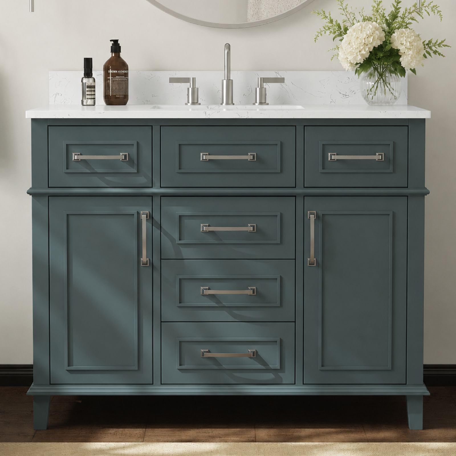 DELUXE LIVING 42 inch Fully Assembled Green Bathroom Vanity