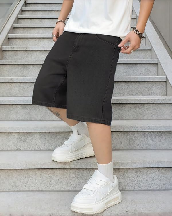 LuminBlaze Mens Baggy Jean Shorts Loose Fit Vintage Wide Leg Jorts Y2K Streetwear Hip Hop Casual Long Denim Shorts by LuminBlaze - Image 4