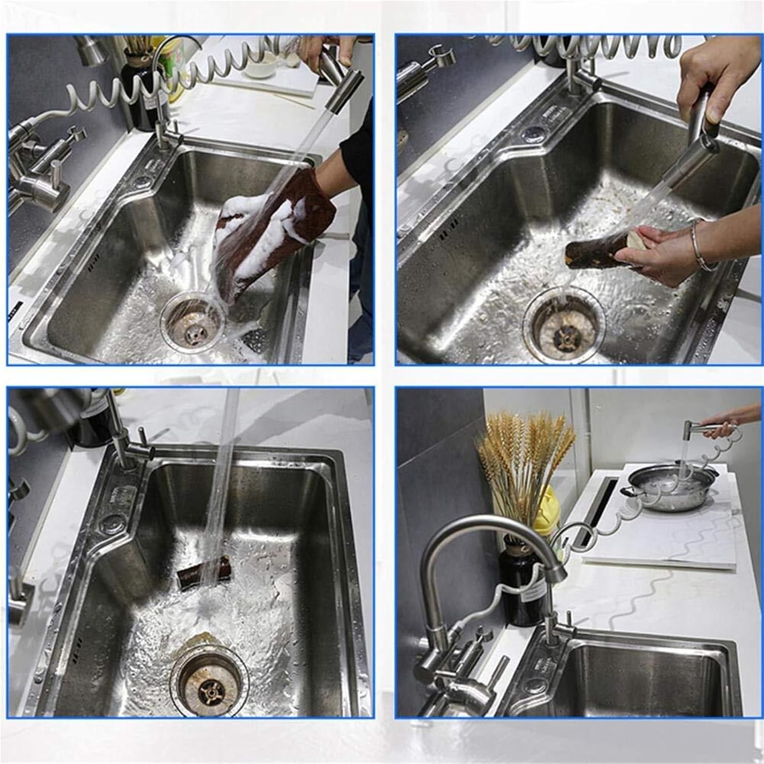 Faucet 304 Stainless Steel Wall Mount Kitchen Faucet with Spray Gun Swivel Spout Double Hole tap for Sink Laundry Tub Faucet