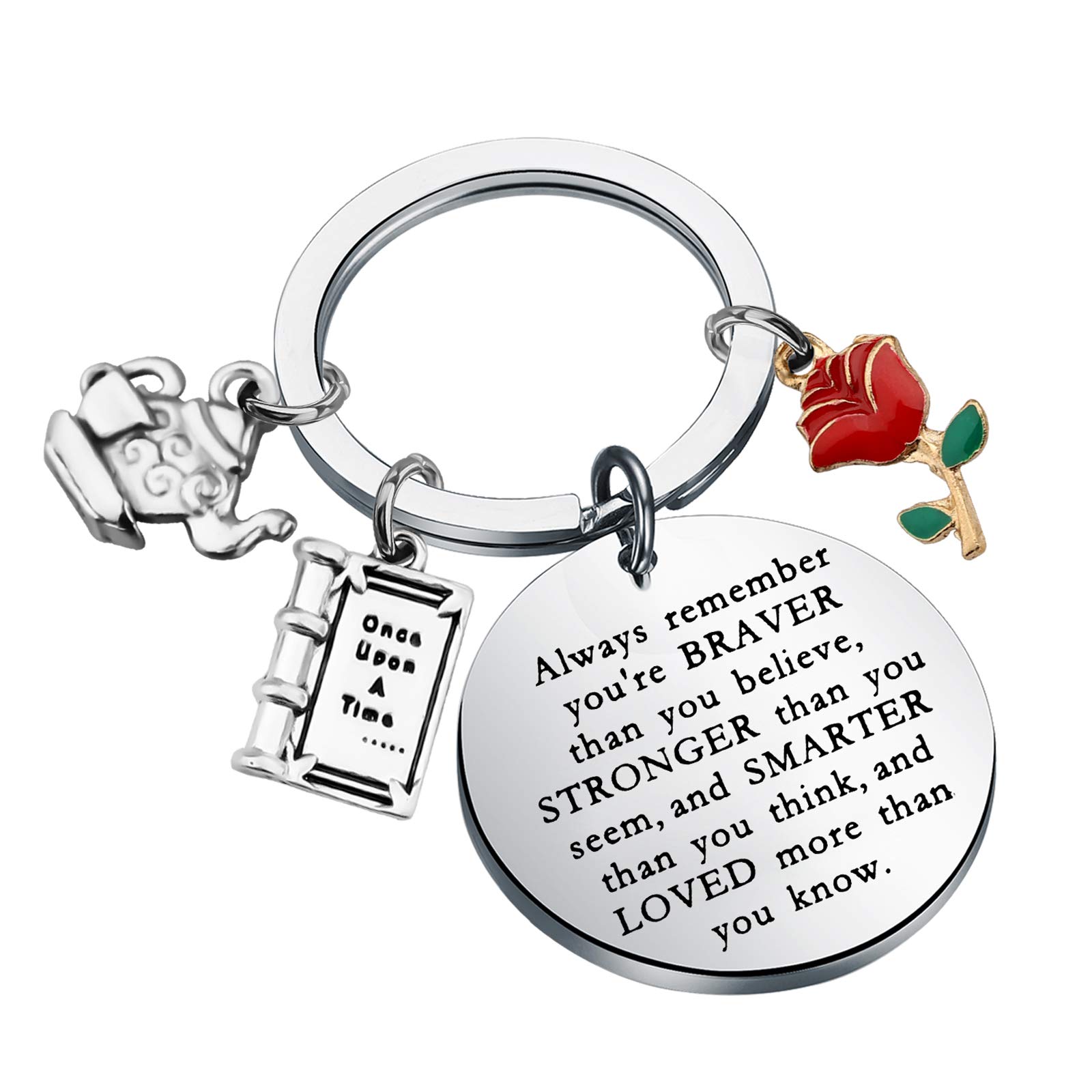 KUIYAIFairytale Jewelry Belle Rose Charm Keychain Inspirational Gifts Always Remember You’re Braver Than You Believe