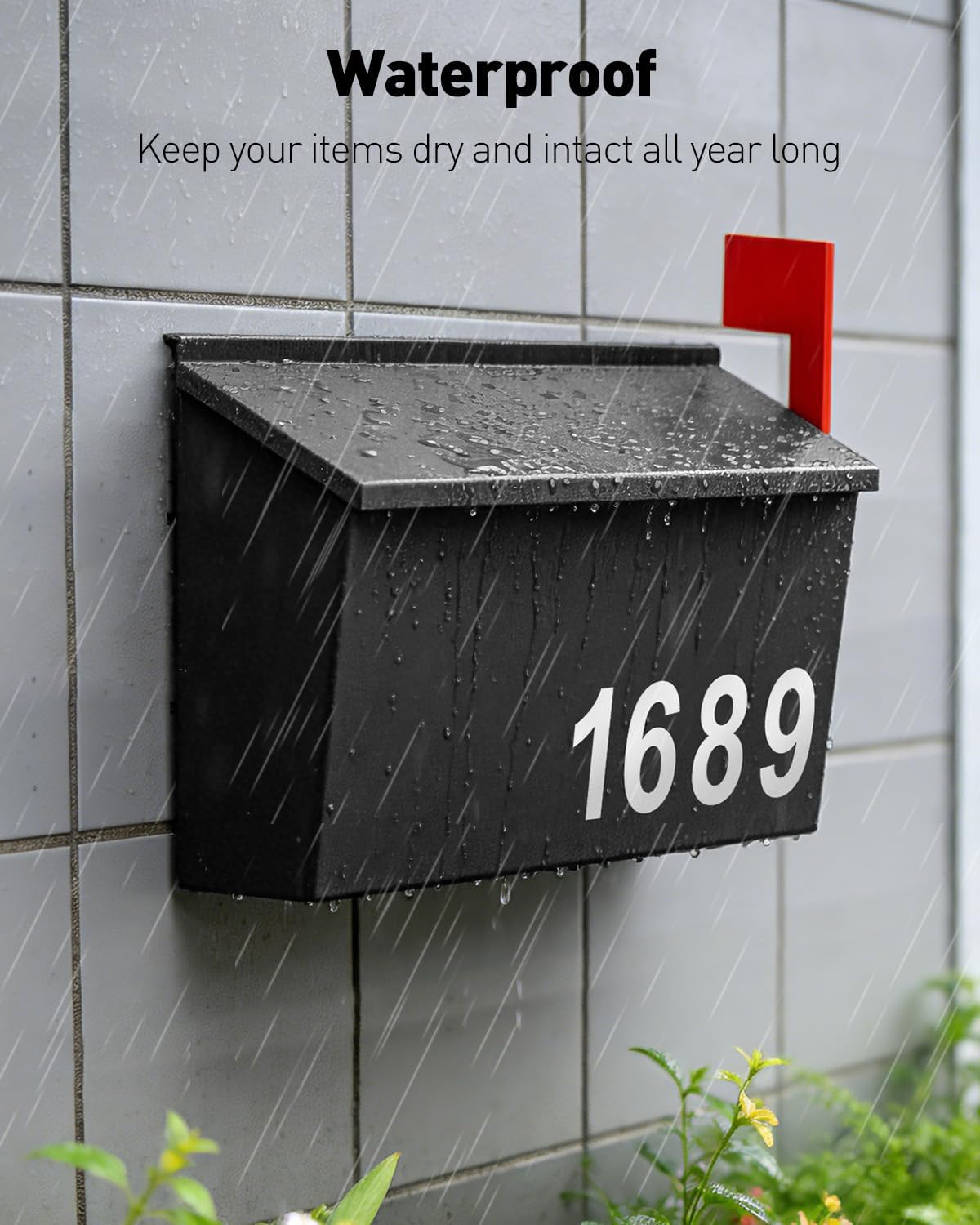 Uniclife Mailboxes for Outside, Wall Mount Mailbox with Flag and Mailbox Number Stickers, Large Metal Mail Box for House, Modern Post Box for Outdoor Office Home, (No Locking Mechanism)