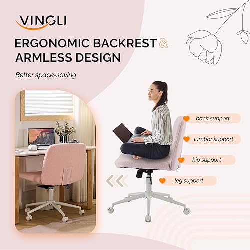 Miniatura 7 de VINGLI Silla con patas cruzadas, silla de escritorio de oficina ancha y cómoda, de doble uso con o sin ruedas, silla de trabajo para computadora,