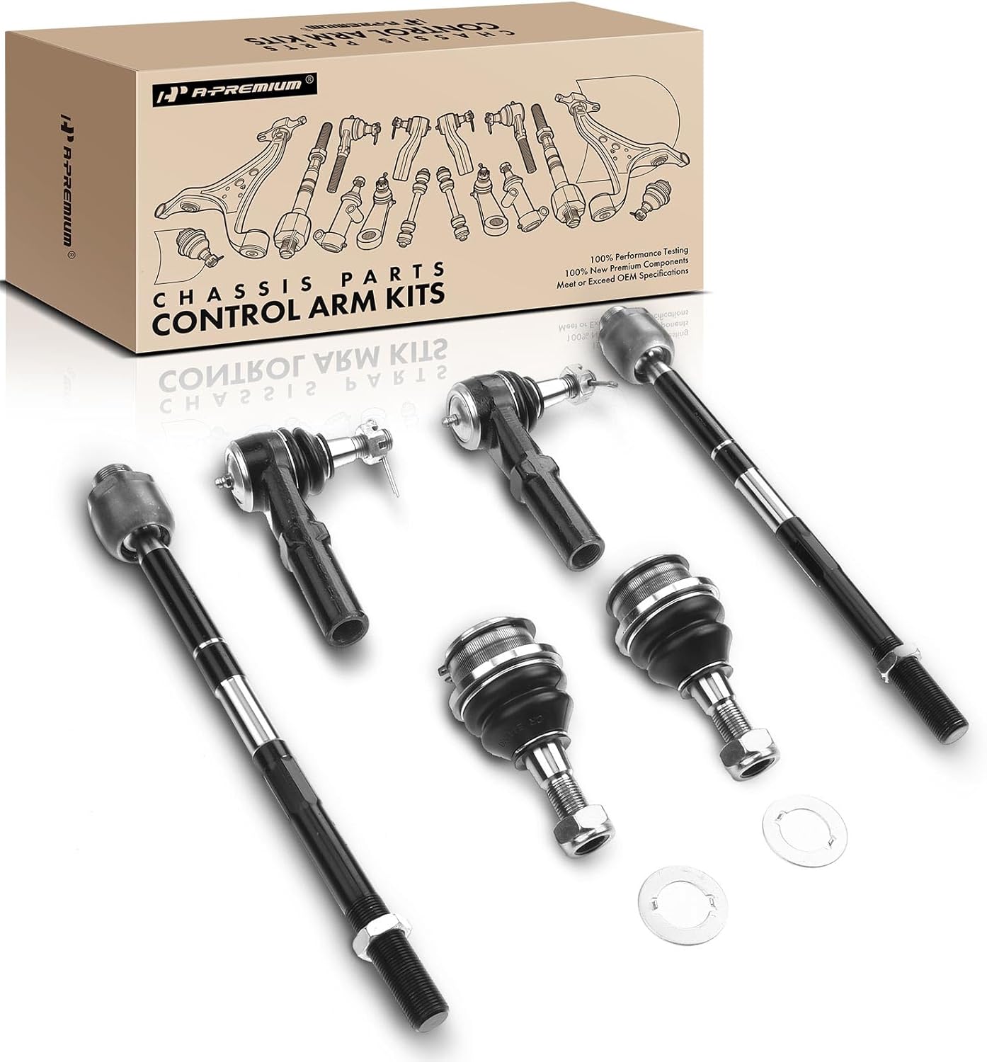 A-Premium Set of 6, Front Lower Ball Joint Inner & Outer Tie Rod End, Compatible with Dodge Ram 1500 2002 2003 2004 2005